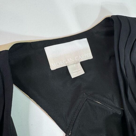 Morgan Carper Midi Dress Womens 4 Black Silk Leather Sleeveless Minimalist Flowy - Picture 2 of 9